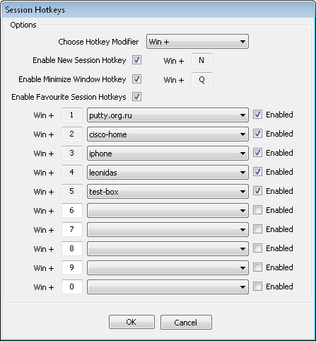 PuTTY Session Manager Hot Key Assignment