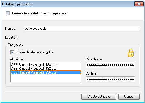 Create Encrypted PuTTY Databasen