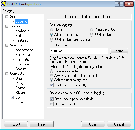 How To Capture PuTTY Session Logs